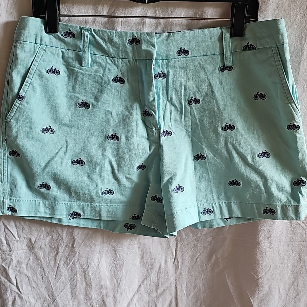 Cambridge Dry Goods Mint Green Shorts with Navy Bicycle Embroidery